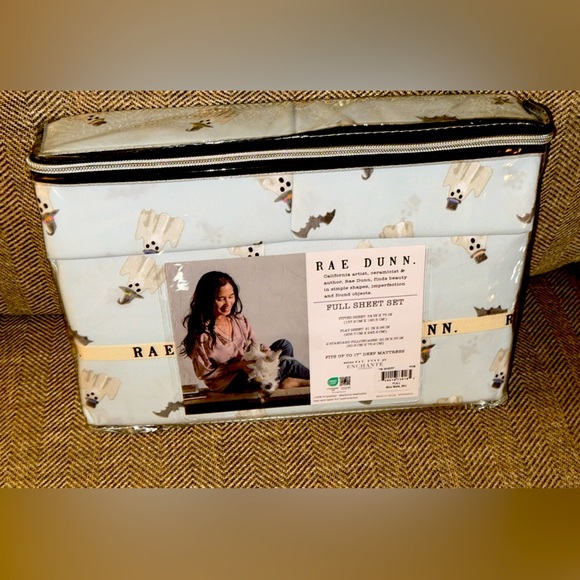 NWT Rae Dunn Full Size Sheet Set Blue Halloween Boo Bats Seasonal Fall Season - Picture 2 of 3